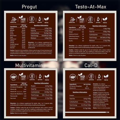 GymPro Muscle Fuel Combo | Multivitamin + testo At Max + Cal-D + Progut